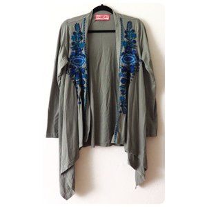 JWLA Johnny Was Green Embroidered Open Cardigan